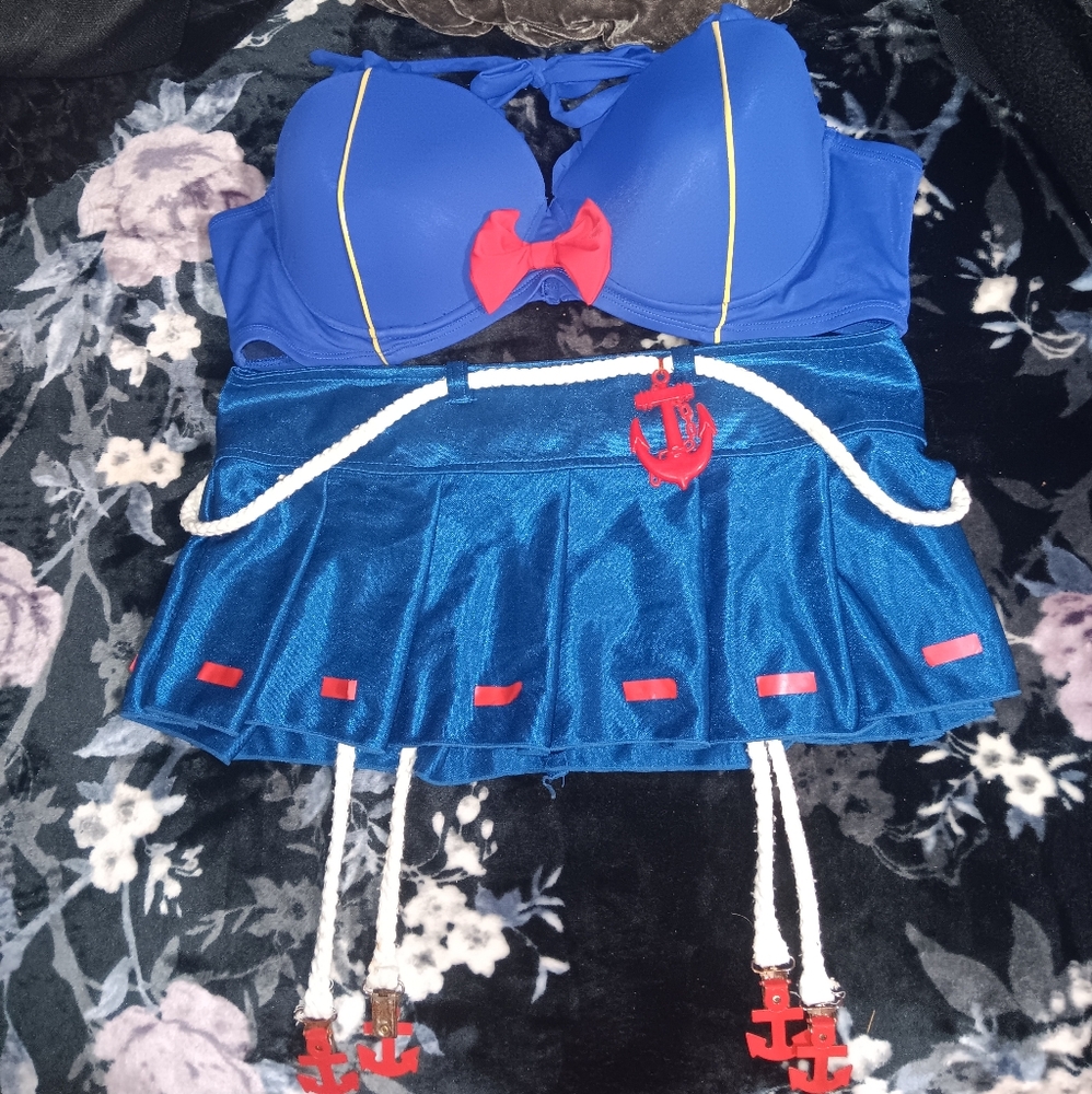 Blue and Red Nautical Themed Bikini Set